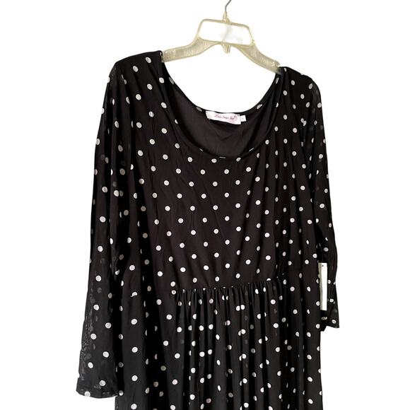 Lisa Says Gah Black Polka Dot Chiffon Midi Dress XL NWT Mesh Sheer - Picture 12 of 14